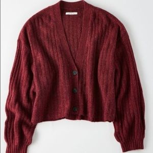 american eagle maroon cropped cardigan